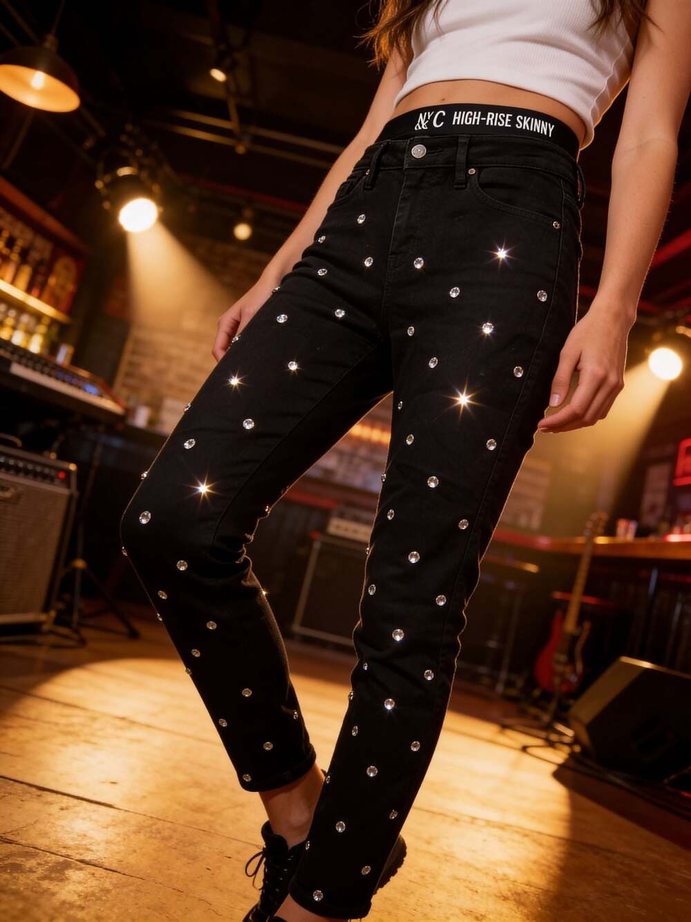 New York& Company High Rise Skinny Jeans For Women Black Color Size 6